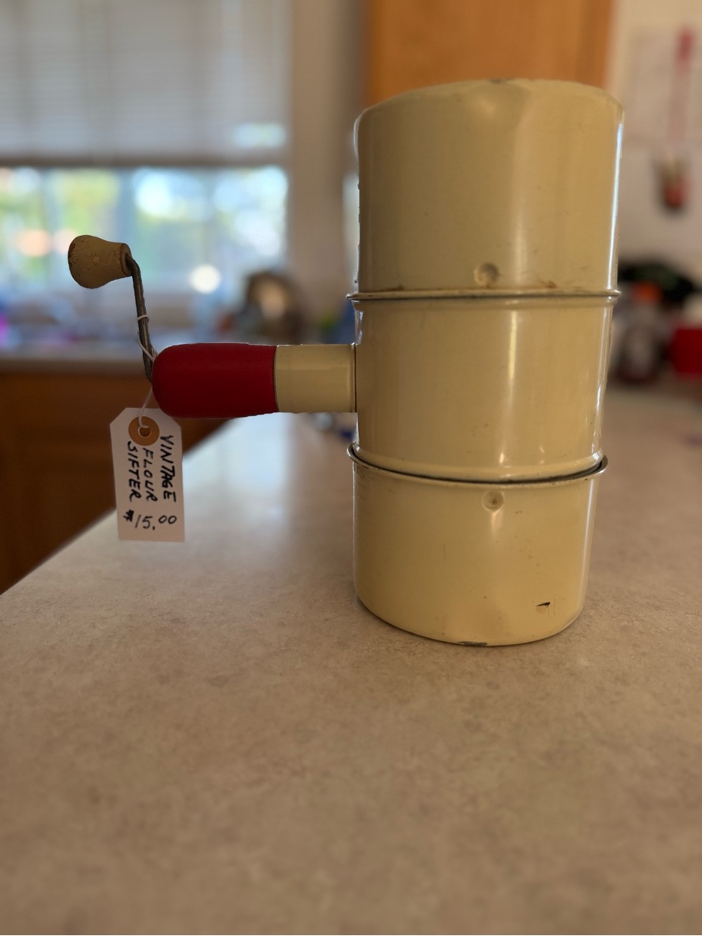 Double Handheld Flour Sifter with Red Handle - Cream